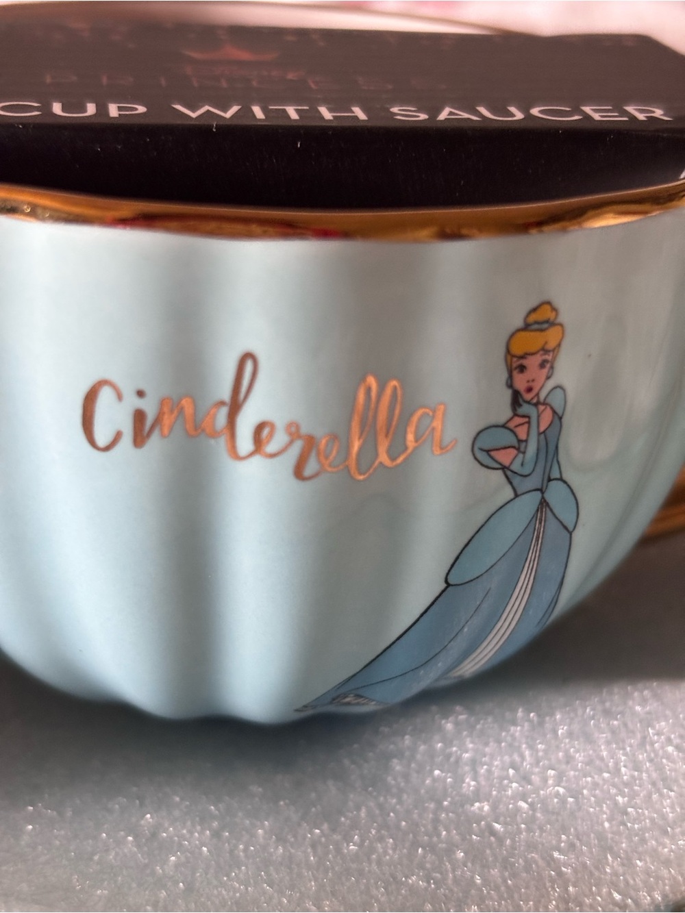 Disney Princess Cinderella Blue Teacup and Saucer with Gold Trim